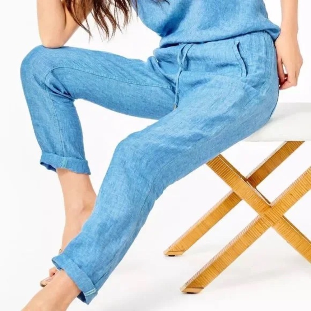 Lilly Pulitzer Blue Linen Joggers